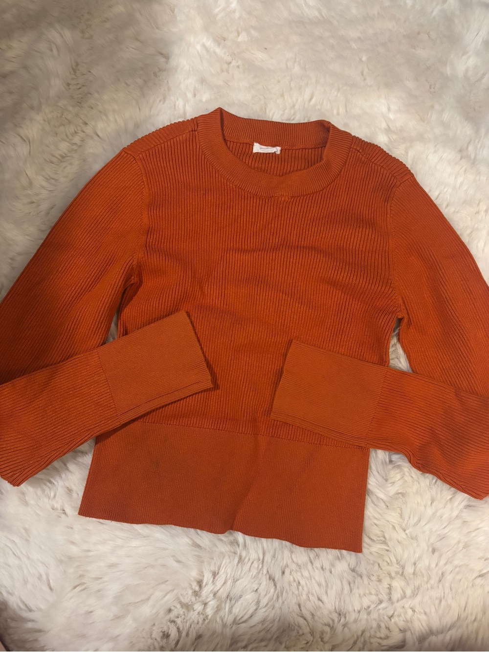 Garage Women's Ribbed Long-Sleeve Top in Rust Orange